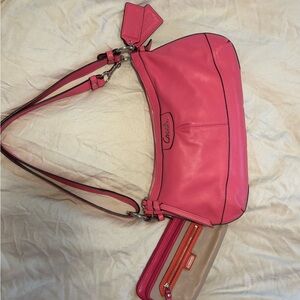 Coach Hot Pink Leather Shoulder Bag with Matching Wristlet